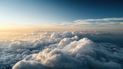 Wall Mural - Aerial sunset view above fluffy clouds