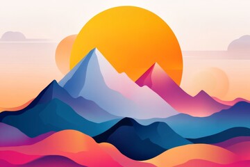 Aufkleber - A flat, modern design of a mountain range with simple geometric shapes