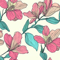 Wall Mural - Illustrate flowers on a decorative background for chic textiles. Lovely floral pattern with a natural graphic. Stylish contemporary print