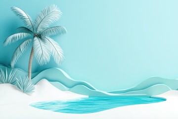 Wall Mural - Tropical beach setting with coconut palm tree and inviting turquoise water for relaxation and leisure activities. Generative AI