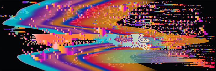 Aufkleber - Abstract glitchy background resembling a corrupted VHS tape with holographic light leaks and pixel noise. Vector design on technological theme.
