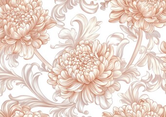 Retro, vintage folk-style fantasy flowers and birds in a seamless pattern, depicted in soft terracotta tones, with a modern touch