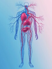 Poster - Vivid anatomical representation of the circulatory system illustrating veins, arteries, and the heart. Generative AI