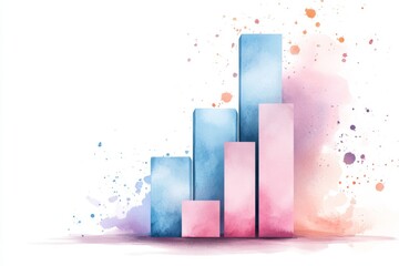 Aufkleber - A soft watercolor painting of a bar chart showing steady financial growth