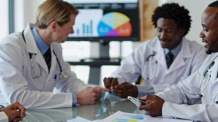 Aufkleber - Doctors and medical professionals are collaborating on patient data and medical charts, using a smartphone and monitor to analyze information in a modern hospital setting