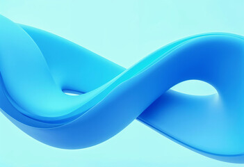 Abstract 3D render of flowing, blue, dynamic waves. Smooth curves create an infinity symbol like shape against a light blue backdrop. Modern, artistic design.