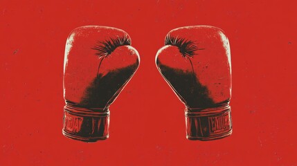 Pair of red boxing gloves on red background - Flat lay minimal design