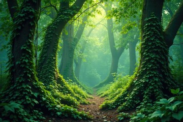 Wall Mural - vines and creepers entwine the trunks of trees, undergrowth, ancient forest
