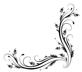 Poster - Corner text divider with wave ornament with leaves, flowers and abstract lines. Graceful decorative element for decor and greeting or invitation card design.