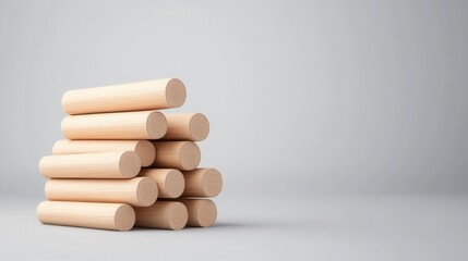 Wall Mural - Stacked Wooden Cylinders on Gray Surface Creating Minimalist and Modern Aesthetic for Contemporary Design