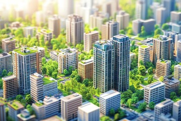 Poster - Aerial view of a modern cityscape showcasing a blend of high-rise buildings, green spaces .