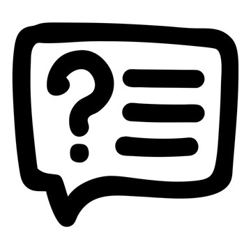 Help icon with question mark and text lines in black for communication design