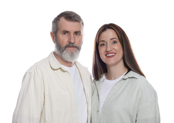 Wall Mural - Family portrait of happy daughter and her father on white background