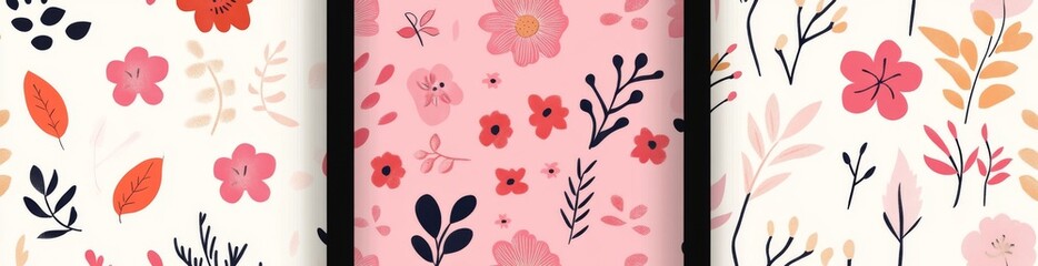 A collection of seamless patterns showcasing contemporary flowers in vintage colors. Suitable for modern botanical fabrics, tile mosaics, and scrapbooking. A fashionable and modern illustration