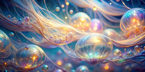 Wall Mural - Ethereal Glowing Bubbles Floating in a Dreamlike Background