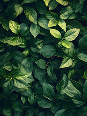 Aufkleber - Lush Greenery with Overlapping Leaves in Natural Forest Environment for Organic Appeal : Generative AI