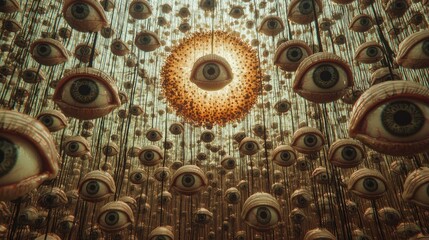 Poster - Illuminating eye installation art urban gallery contemporary artwork surreal environment aerial view vision concept