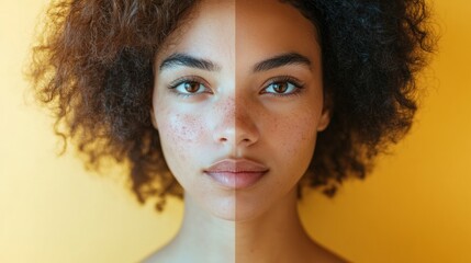 Fototapete - before and after skin comparison highlighting acne and redness versus smooth and glowing skin. gener