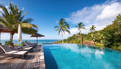 Wall Mural - basking in the vibrant summer sun by an expansive pool overlooking the serene ocean