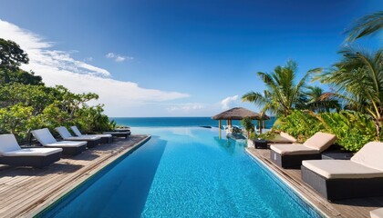 Wall Mural - vibrant summer relaxation at a stunning infinity pool overlooking the ocean