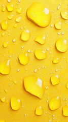 Poster - Bright yellow surface with water drops and petal shapes creating a fresh and vibrant feel