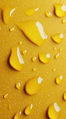 Aufkleber - Yellow liquid drops on a textured surface with scattered white specks creating a vibrant abstract