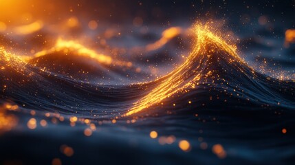 Wall Mural - Glowing ocean waves, night, particles, fantasy, background