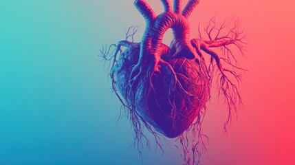 Poster - Detailed anatomical representation showcasing the human circulatory system including veins and arteries connected to the heart. Generative AI