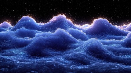 Wall Mural - Glowing Waves, Night Sky, Abstract, Digital Art