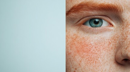 Poster - Comparison of skin conditions showing acne and redness contrasted with smooth, glowing complexion in a split face view. Generative AI