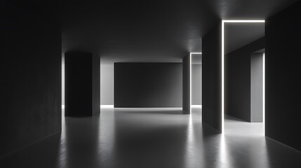 Wall Mural - Dark room, glowing doors, minimalist design, architecture