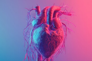 Poster - Vivid anatomical representation showcasing the complex structure of the circulatory system with heart, veins, and arteries. Generative AI