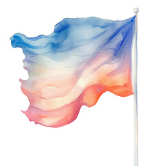 Aufkleber - A watercolor painting depicts a flag with blue orange and pink hues gently waving in the wind on a pole.