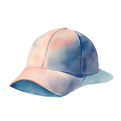Poster - A watercolor painting depicts a stylish pastel-colored baseball cap with a soft color gradient.