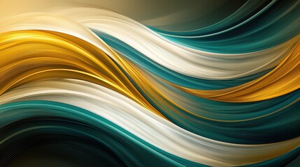 Poster - Abstract waves of gold, teal, and cream in fluid motion