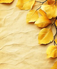 Poster - Autumn Golden Leaves on Textured Beige Paper for Seasonal Design : Generative AI