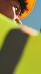 Poster - Engineer, communication and man with radio, sky and conversation for project on site and outdoor. Logistics, contractor and person with tech for info, helmet and networking with contact in city