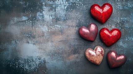 Poster - Rustic Valentine's Heart Arrangement on Textured Backdrop for Passionate Decor : Generative AI