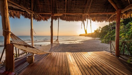 Wall Mural - experience vibrant summer sunsets from a beachfront hammock surrounded by nature