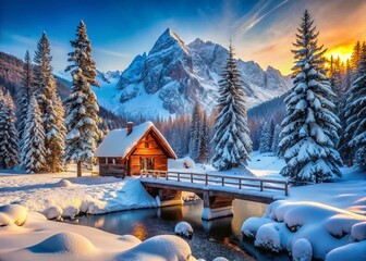 Wall Mural - Majestic Snowy Mountain Landscape: Serene Winter Wonderland Photography