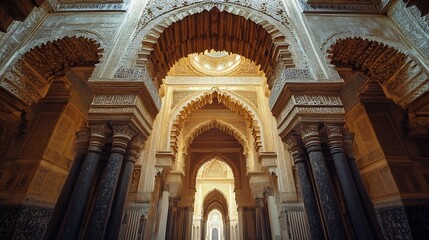 Aufkleber - Intricate Islamic Architecture Arches in Grand Mosque with Ornate Details : Generative AI