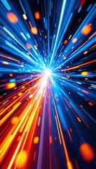 Poster - Dynamic burst of blue and orange light rays in motion