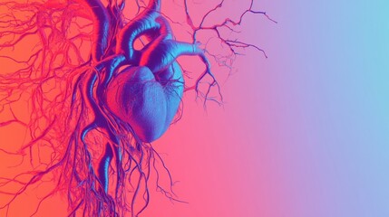 Poster - Detailed anatomical representation of the circulatory system highlighting veins arteries and heart structure. Generative AI