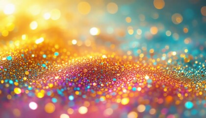 Poster - Shimmering multicolored glitter with warm sunlight bokeh