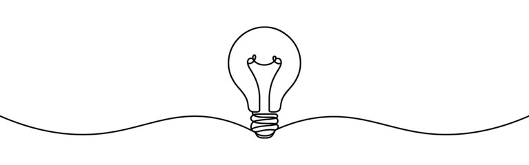 Wall Mural - Light bulb continuous one line drawing. Lightbulb in simple linear style. Idea, brainstorm concept. Vector illustration.