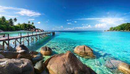 Wall Mural - Vibrant summer day by the tranquil turquoise waters and scenic pier