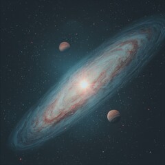 Poster - Exploring cosmic wonders galaxy and moons outer space digital art starry environment wide view astronomy concept