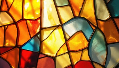Poster - Vibrant stained glass abstract with warm colors and geometric shapes
