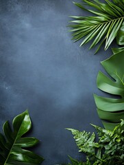 Poster - Tropical Green Leaves Against Dark Background for Modern Elegance : Generative AI