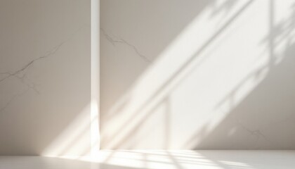 Poster - Sunlit minimalist interior with light and shadow on marble walls